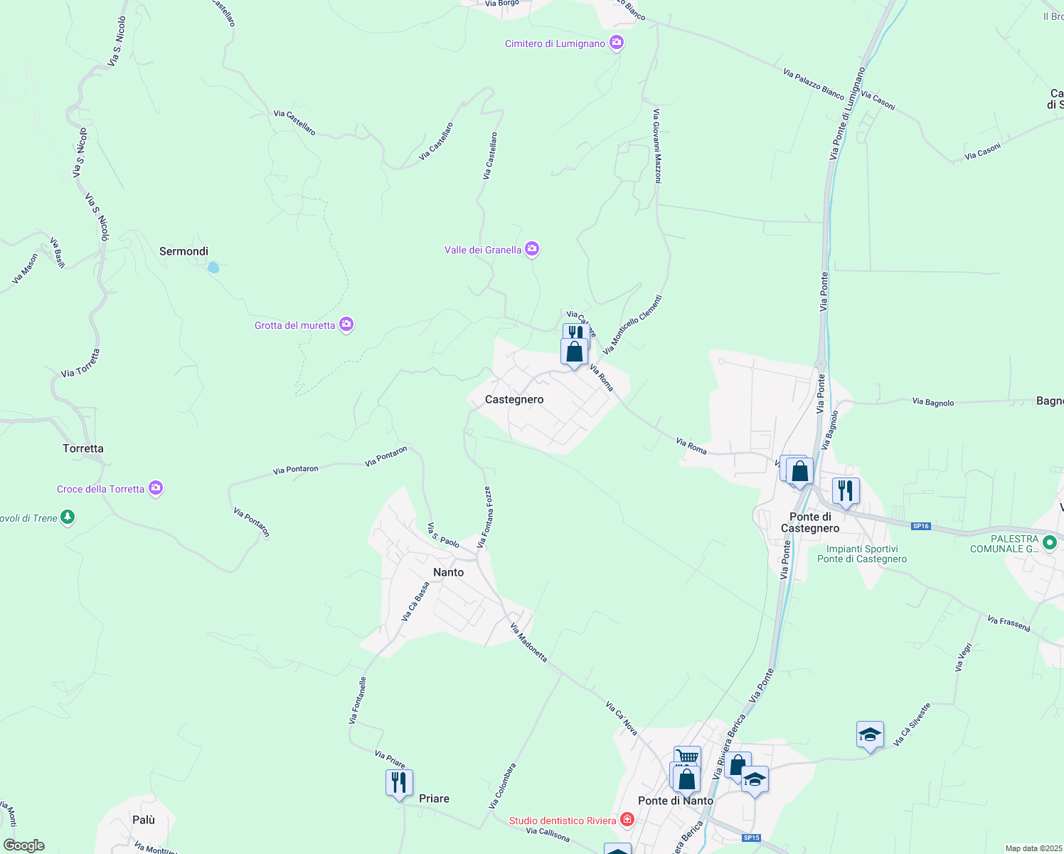 map of restaurants, bars, coffee shops, grocery stores, and more near 24 Via Brigata Cadore in Castegnero
