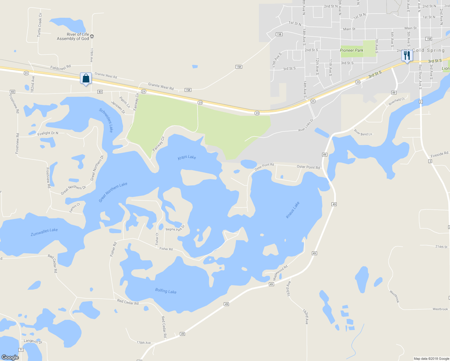 map of restaurants, bars, coffee shops, grocery stores, and more near 16855 Fox Hollow Road in Cold Spring