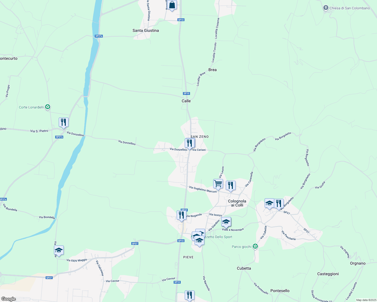 map of restaurants, bars, coffee shops, grocery stores, and more near 2 Via Donzellino in Colognola Ai Colli