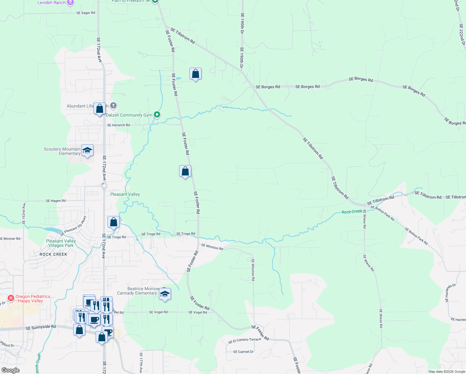map of restaurants, bars, coffee shops, grocery stores, and more near 11265 Southeast 190th Court in Damascus