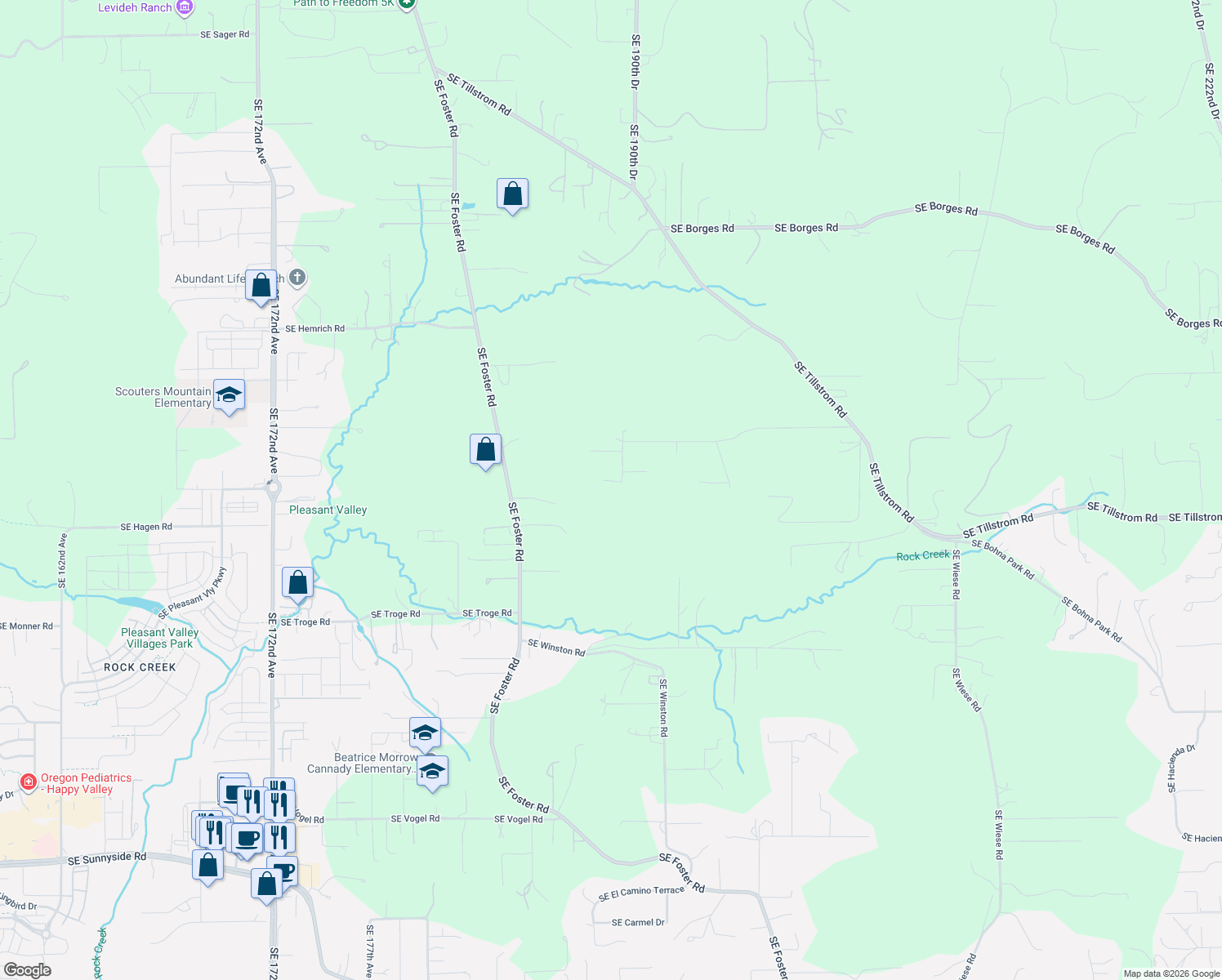 map of restaurants, bars, coffee shops, grocery stores, and more near 11265 Southeast 190th Court in Damascus
