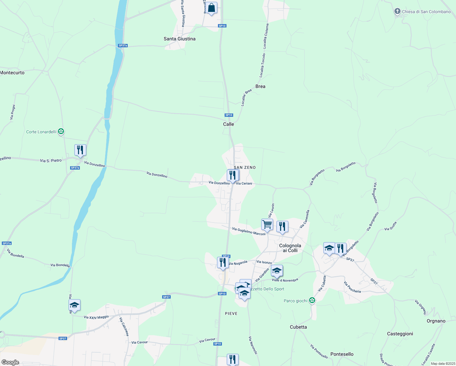 map of restaurants, bars, coffee shops, grocery stores, and more near 2 Via Donzellino in Colognola Ai Colli