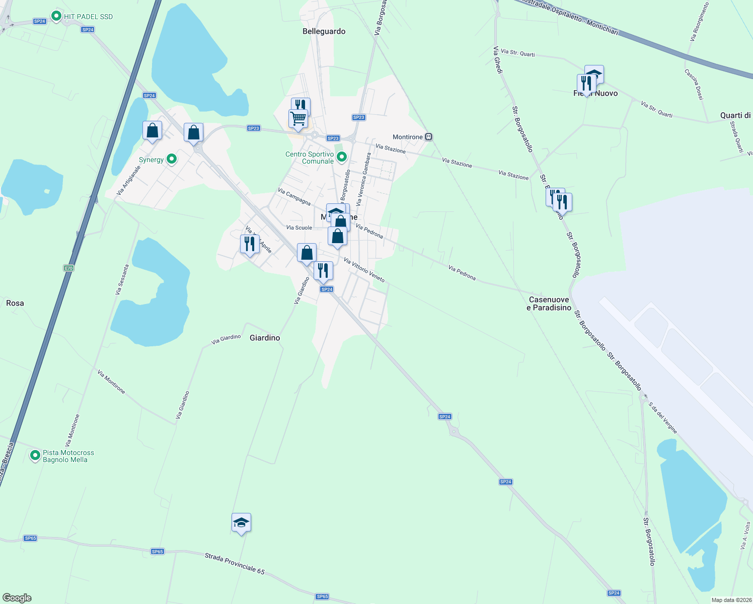 map of restaurants, bars, coffee shops, grocery stores, and more near 6 Via Martin Luther King in Montirone