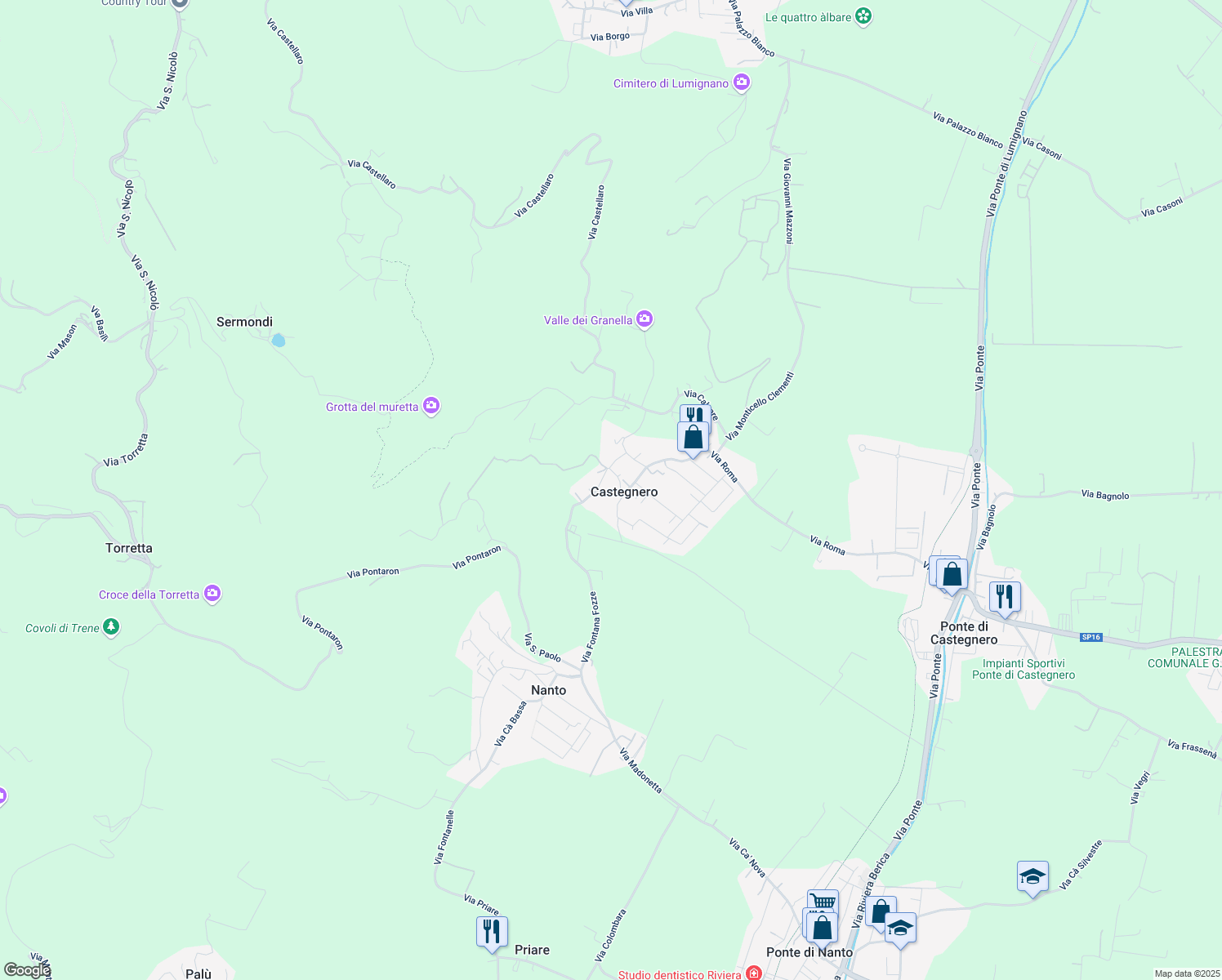 map of restaurants, bars, coffee shops, grocery stores, and more near in Castegnero