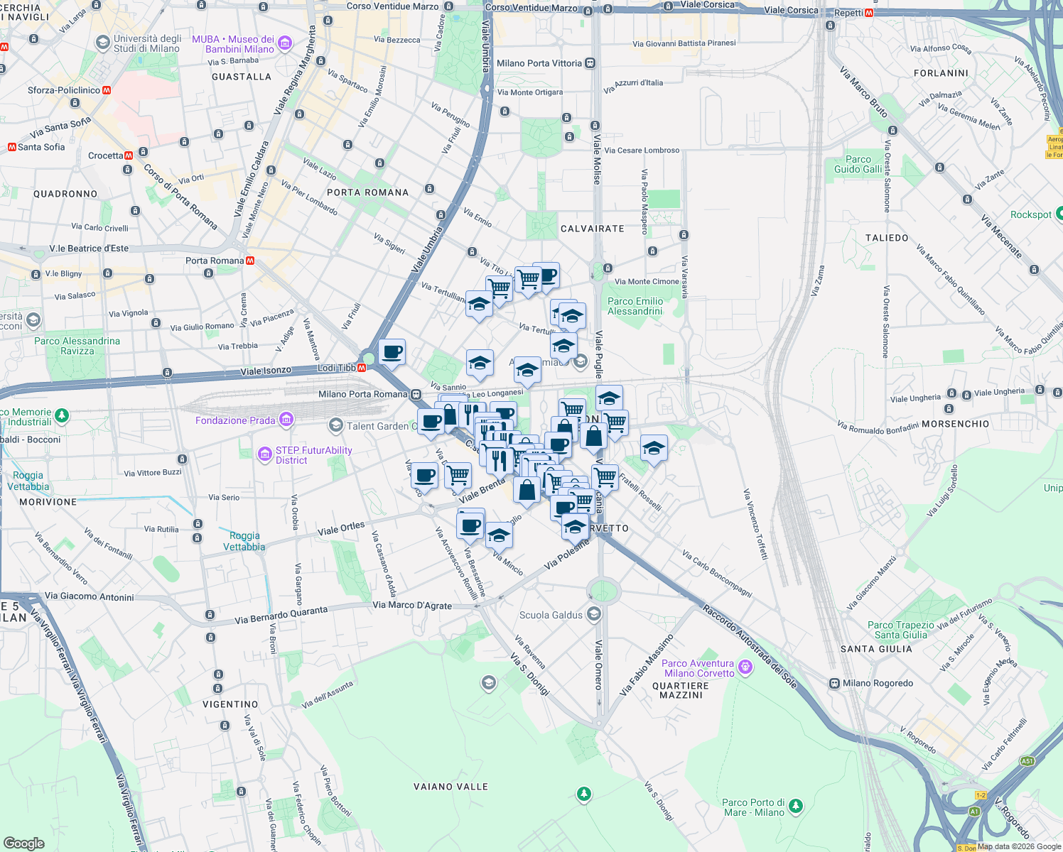 map of restaurants, bars, coffee shops, grocery stores, and more near 4 Via Enrico Gonzales in Milano
