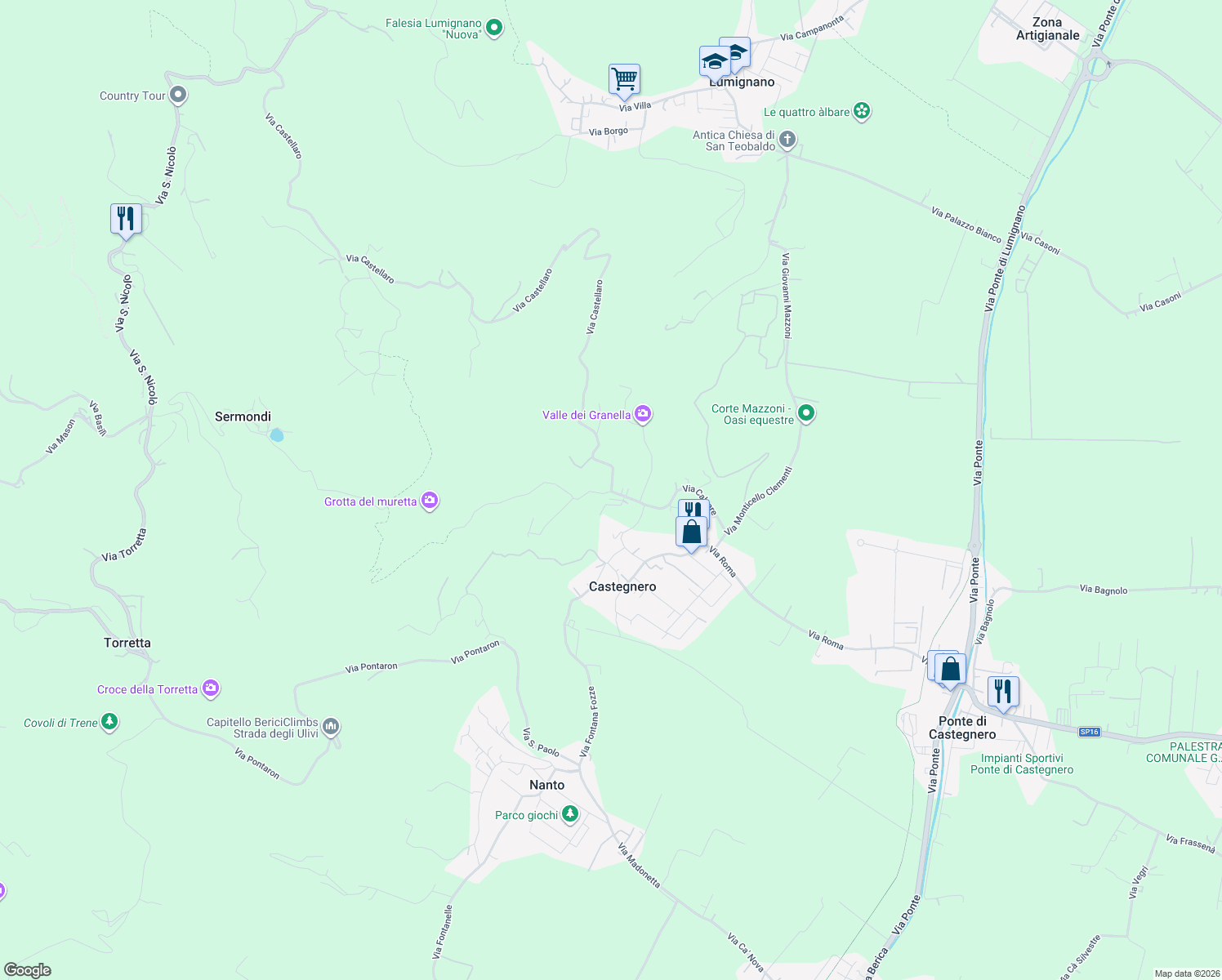 map of restaurants, bars, coffee shops, grocery stores, and more near 2 Via Chiesavecchia in Provincia di Vicenza