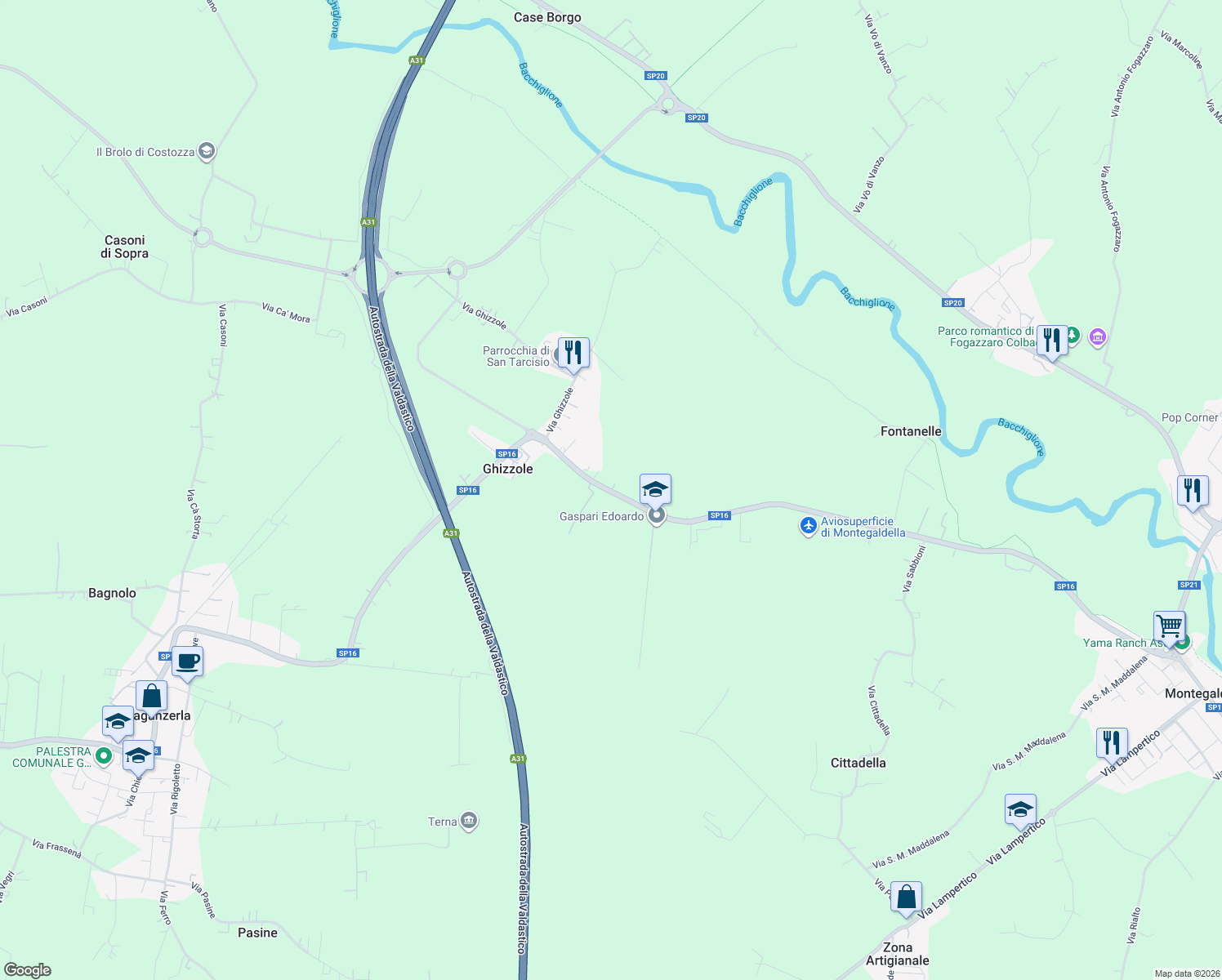 map of restaurants, bars, coffee shops, grocery stores, and more near 6 Via Ghizzole in Ghizzole