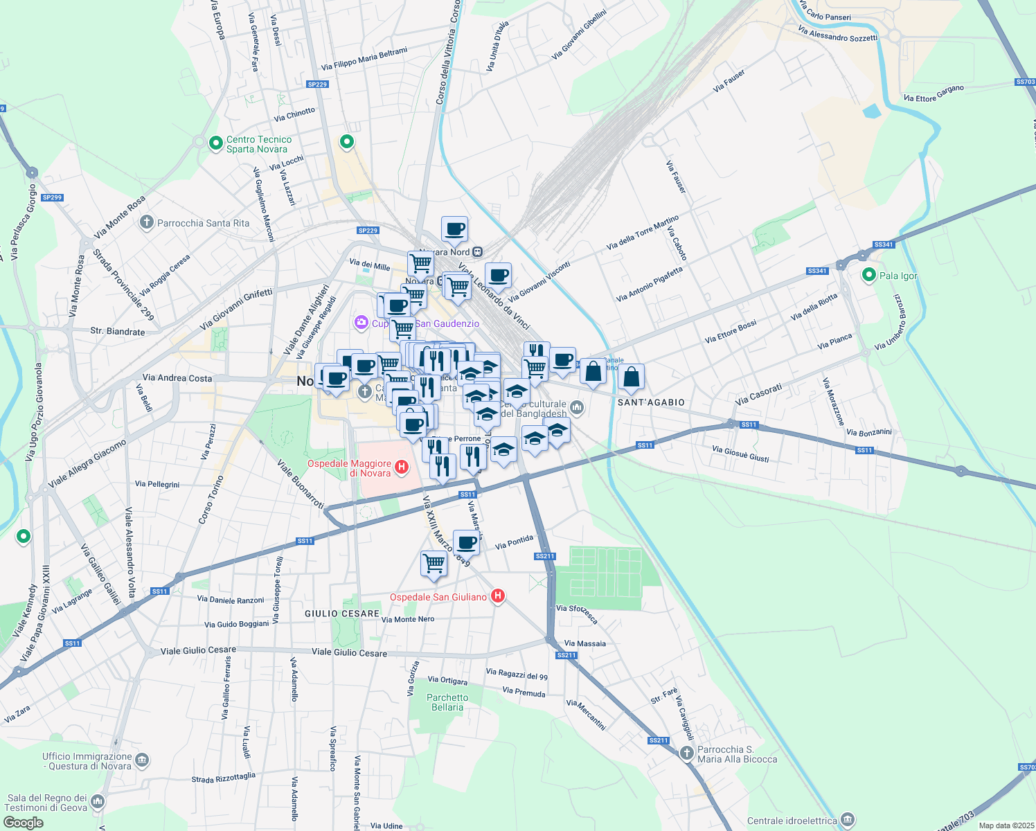 map of restaurants, bars, coffee shops, grocery stores, and more near 1 Via Bernardino Lanino in Novara