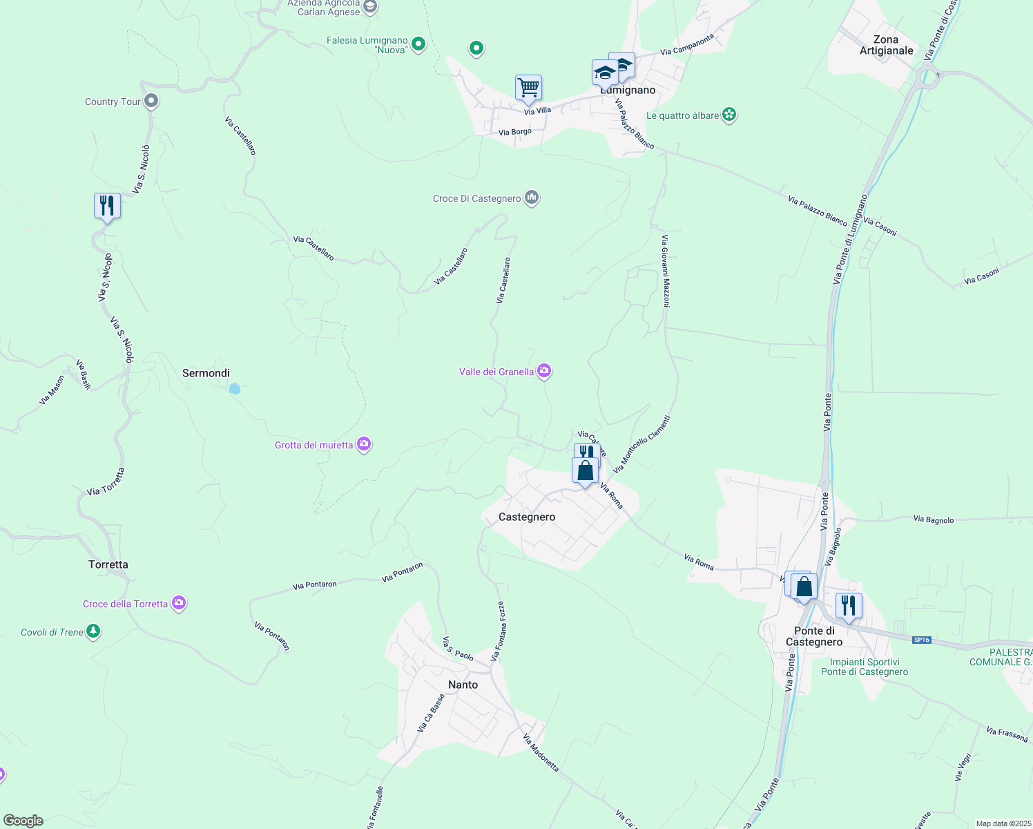 map of restaurants, bars, coffee shops, grocery stores, and more near 2 Via Chiesavecchia in Provincia di Vicenza