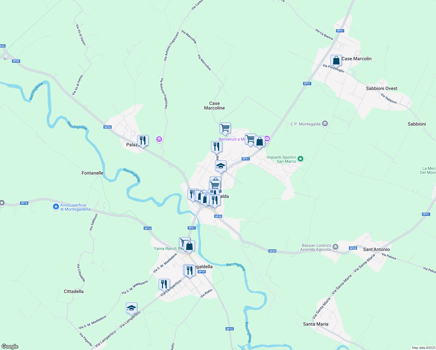 map of restaurants, bars, coffee shops, grocery stores, and more near 2/1 Via Fradellin in Montegalda