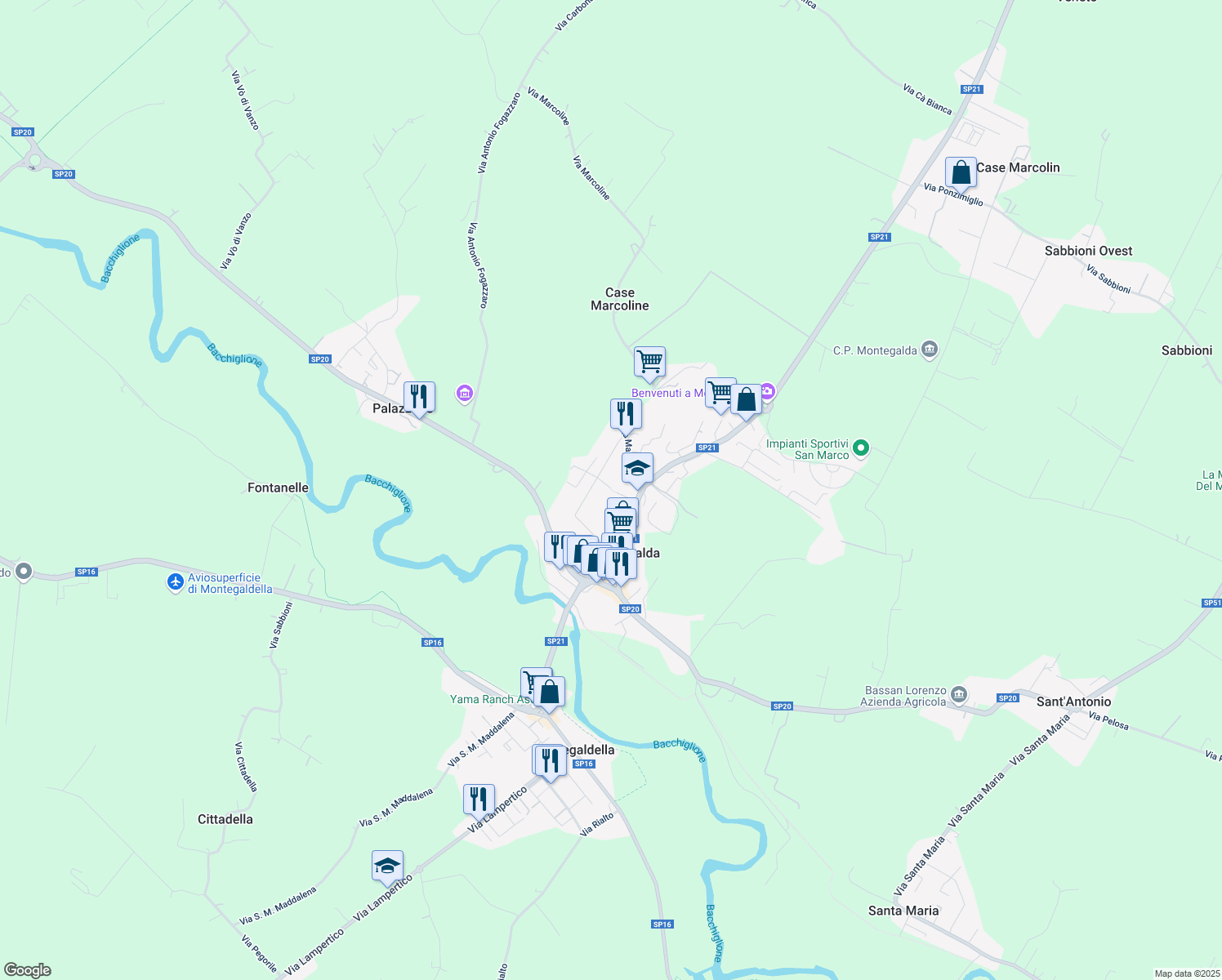 map of restaurants, bars, coffee shops, grocery stores, and more near 2/1 Via Fradellin in Montegalda
