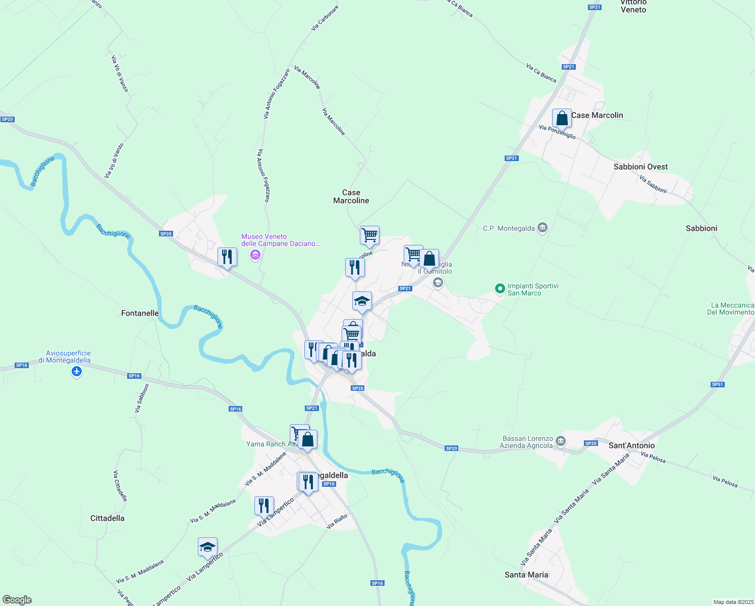 map of restaurants, bars, coffee shops, grocery stores, and more near 5 Via Monsignor Igino Strazzacappa in Montegalda