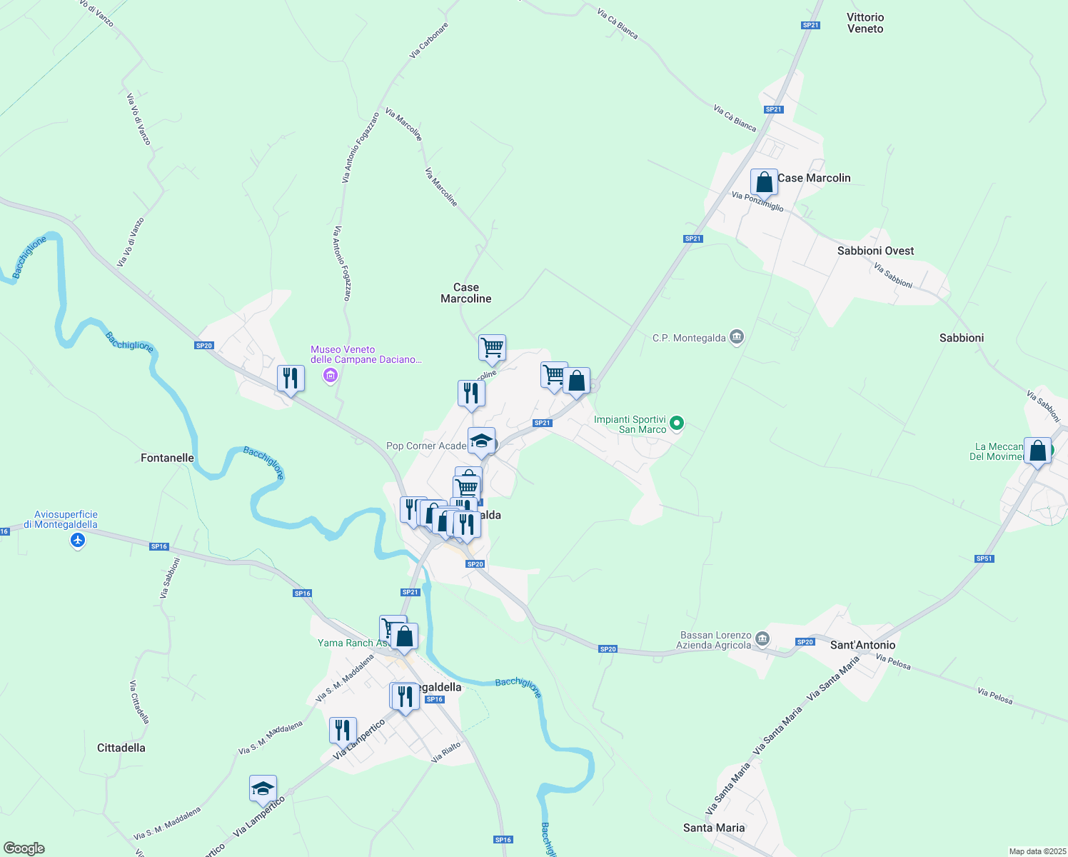 map of restaurants, bars, coffee shops, grocery stores, and more near 2 Via Monsignor Igino Strazzacappa in Montegalda