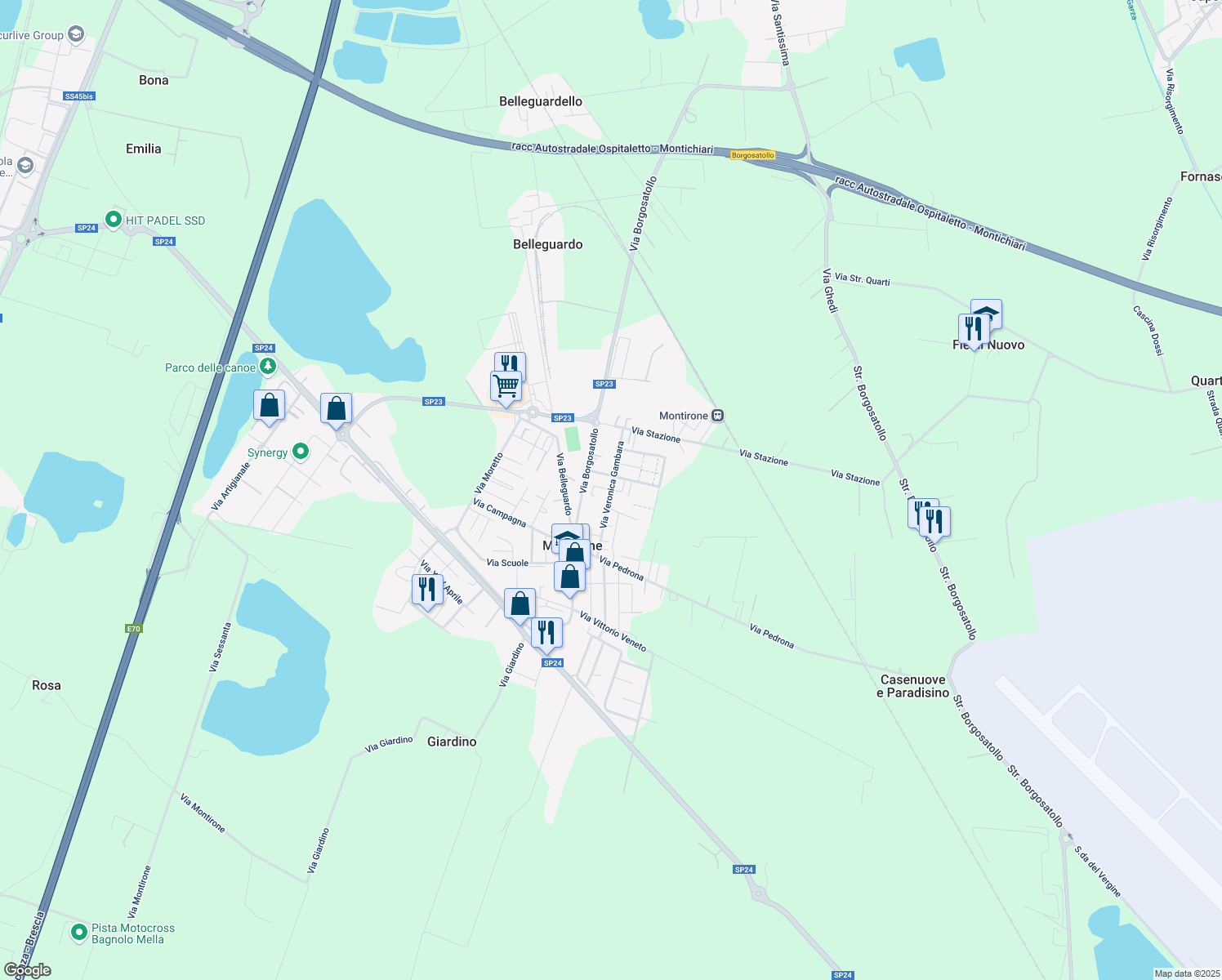 map of restaurants, bars, coffee shops, grocery stores, and more near 8 Via Agostino Gallo in Provincia di Brescia