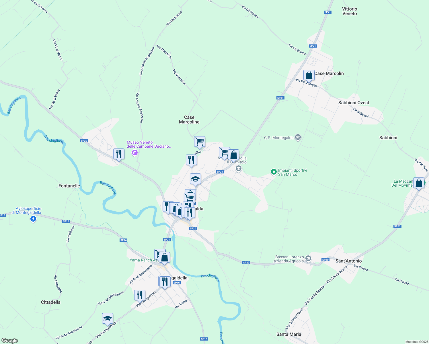 map of restaurants, bars, coffee shops, grocery stores, and more near 2 Via Monsignor Igino Strazzacappa in Montegalda