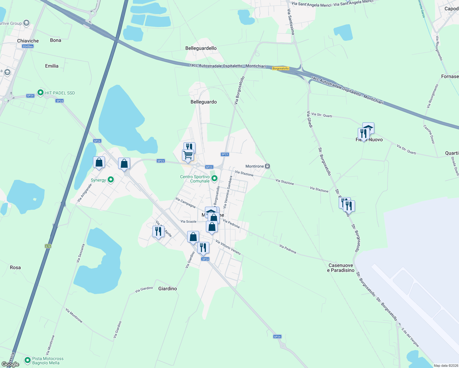 map of restaurants, bars, coffee shops, grocery stores, and more near 2 Via Niccolò Tartaglia in Provincia di Brescia