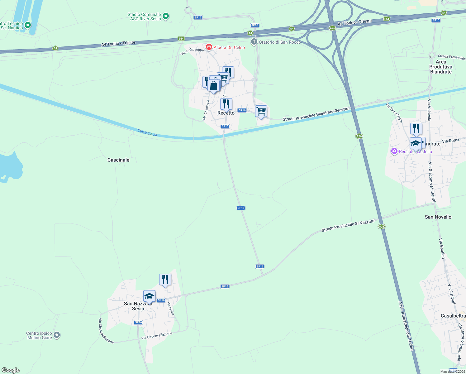 map of restaurants, bars, coffee shops, grocery stores, and more near in Province of Novara