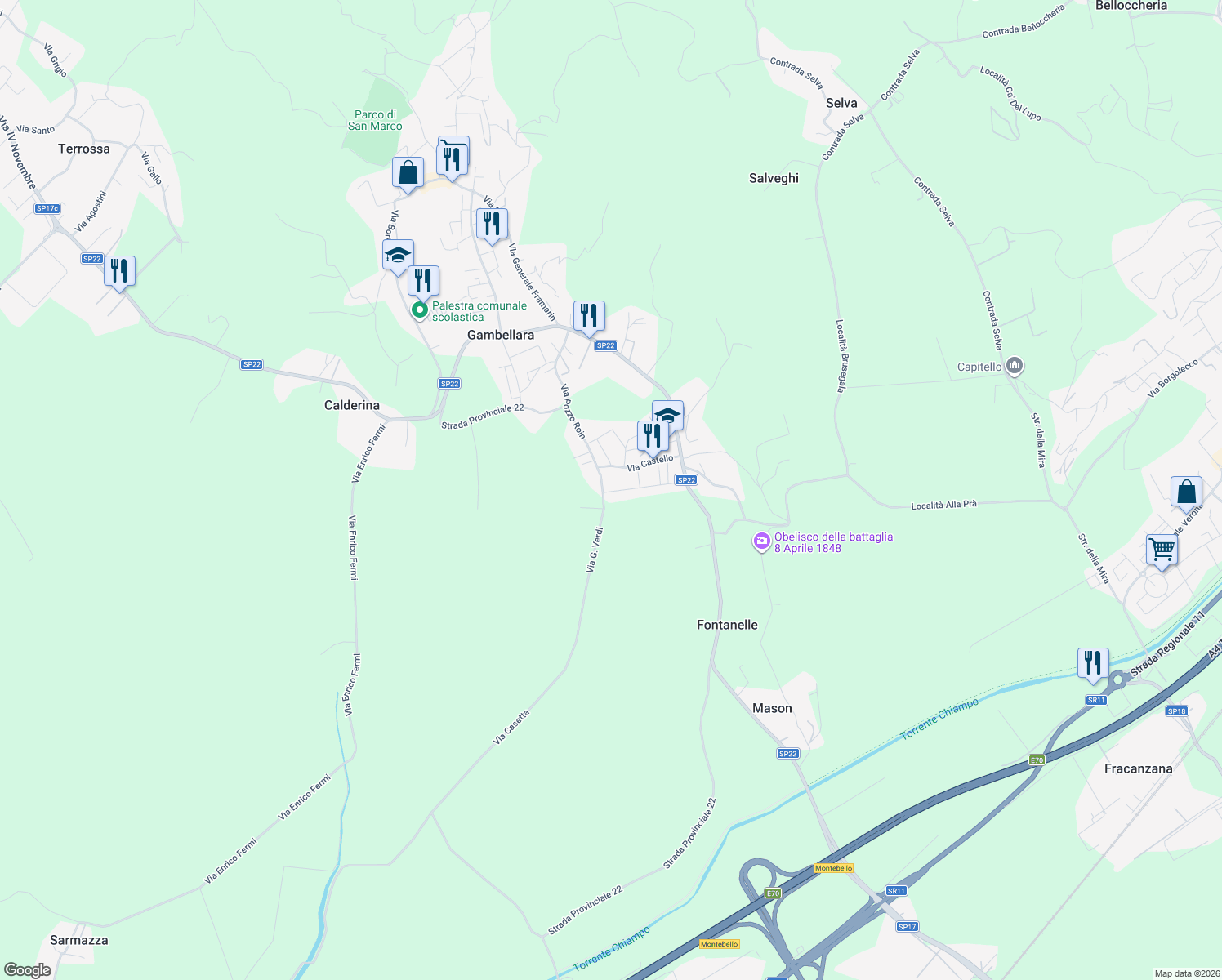 map of restaurants, bars, coffee shops, grocery stores, and more near 3 Via don Mariano Fabris in Gambellara