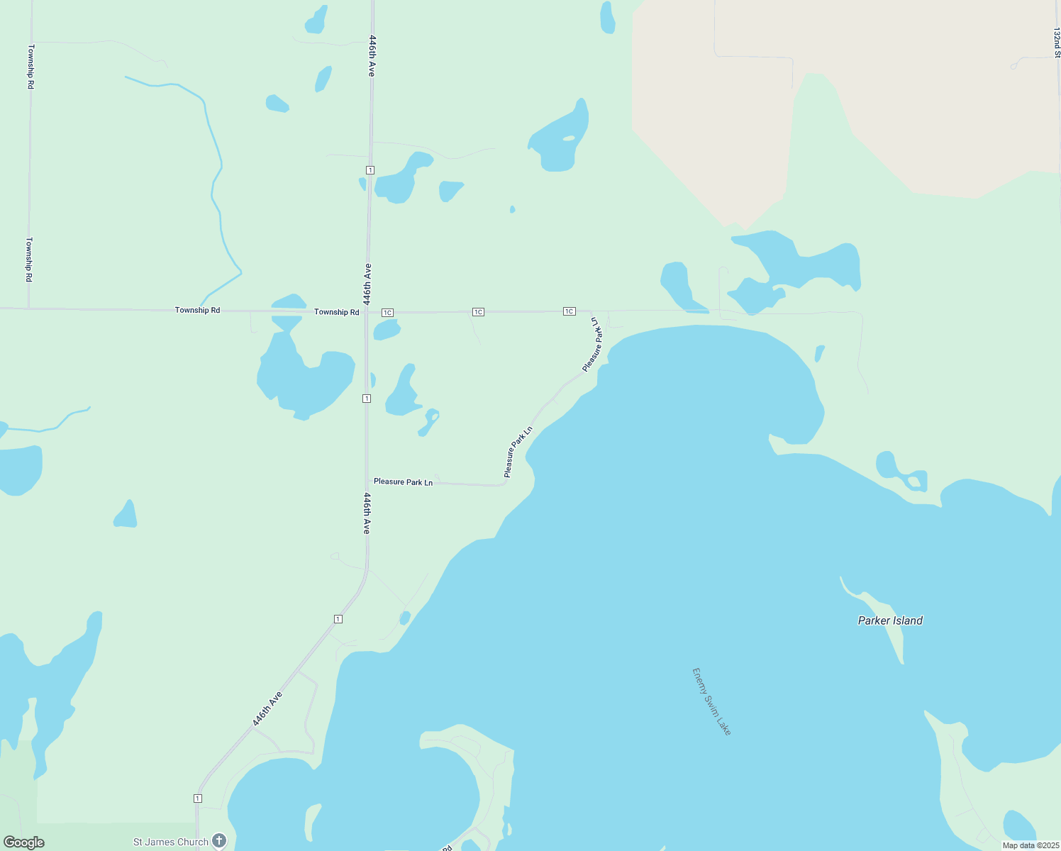 map of restaurants, bars, coffee shops, grocery stores, and more near Pleasure Park Lane in Waubay