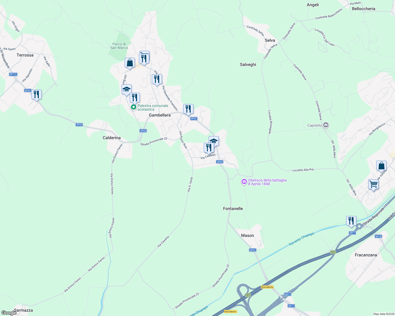 map of restaurants, bars, coffee shops, grocery stores, and more near 3 Via don Mariano Fabris in Gambellara