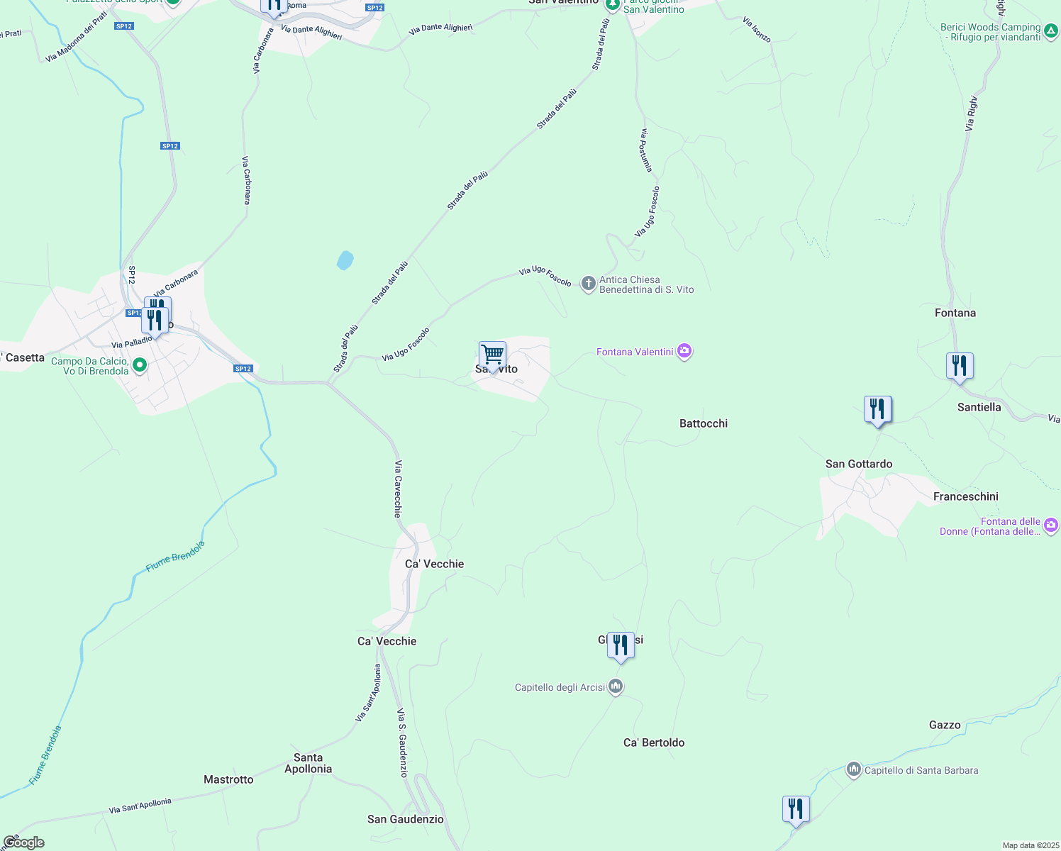 map of restaurants, bars, coffee shops, grocery stores, and more near 24 Via Lampertico in Vicenza