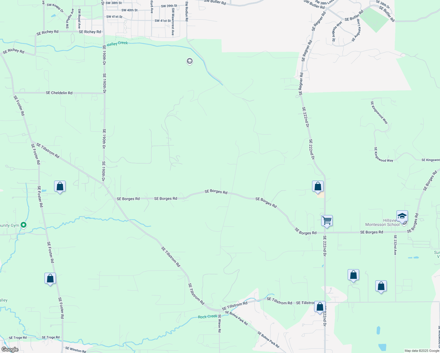 map of restaurants, bars, coffee shops, grocery stores, and more near 20665 Southeast Borges Road in Damascus