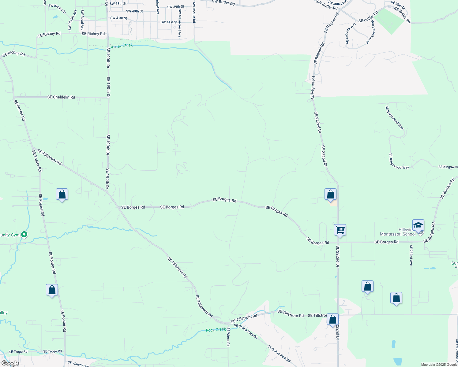 map of restaurants, bars, coffee shops, grocery stores, and more near 20665 Southeast Borges Road in Damascus