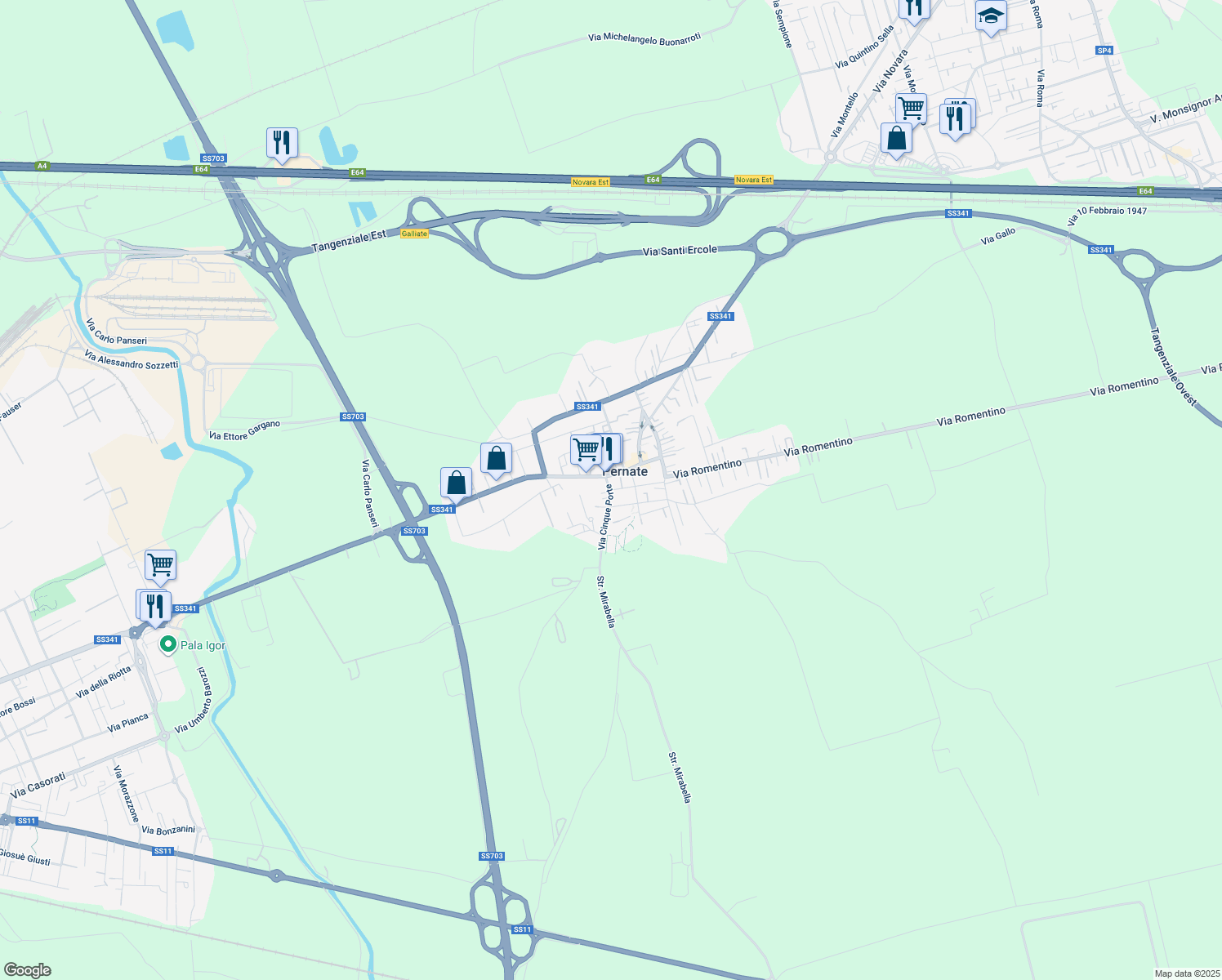 map of restaurants, bars, coffee shops, grocery stores, and more near in Pernate