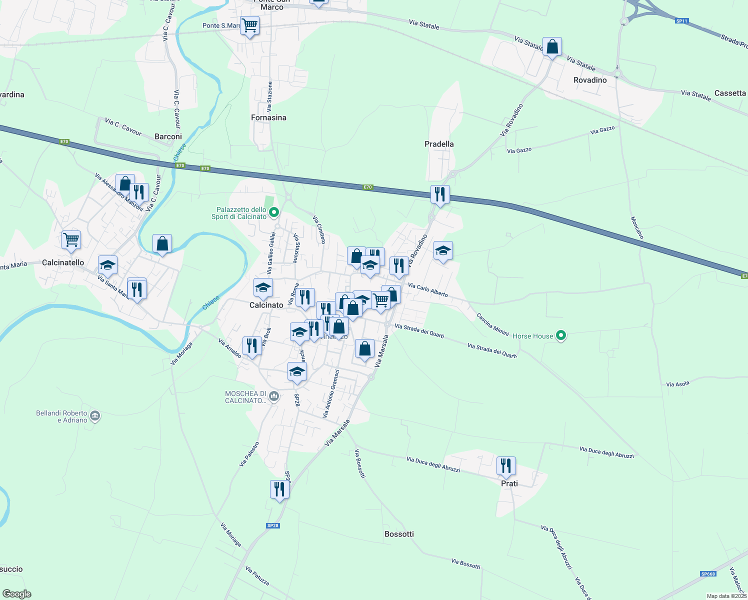 map of restaurants, bars, coffee shops, grocery stores, and more near 5 Via Solferino in Calcinato
