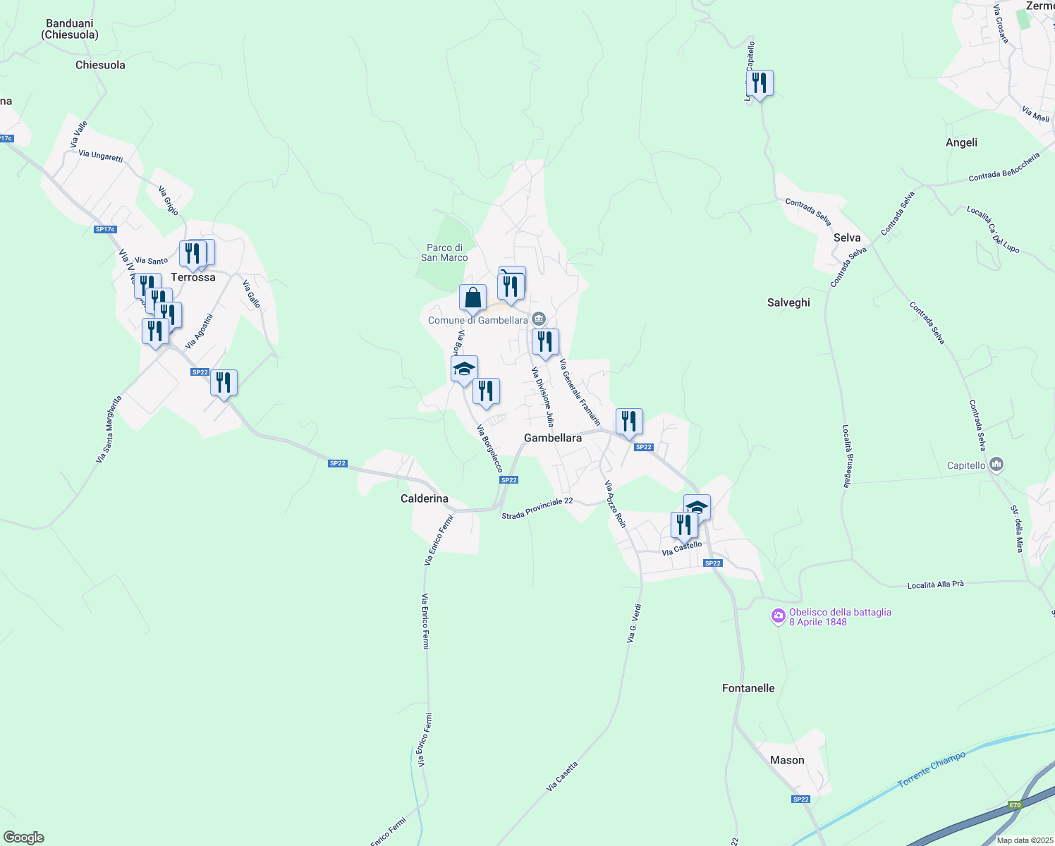 map of restaurants, bars, coffee shops, grocery stores, and more near 7 Via San Lucia in Gambellara