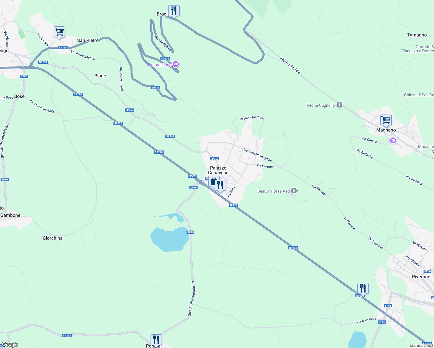 map of restaurants, bars, coffee shops, grocery stores, and more near 1 Strada Provinciale 263 in Palazzo Canavese
