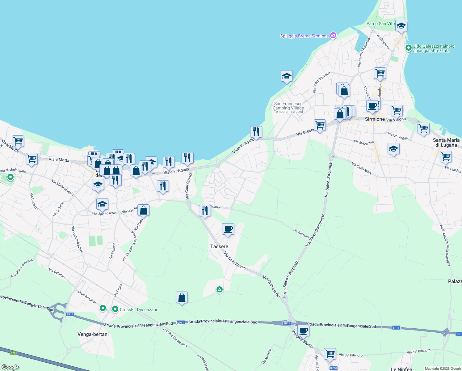 map of restaurants, bars, coffee shops, grocery stores, and more near 8 Via Cassio in Desenzano del Garda