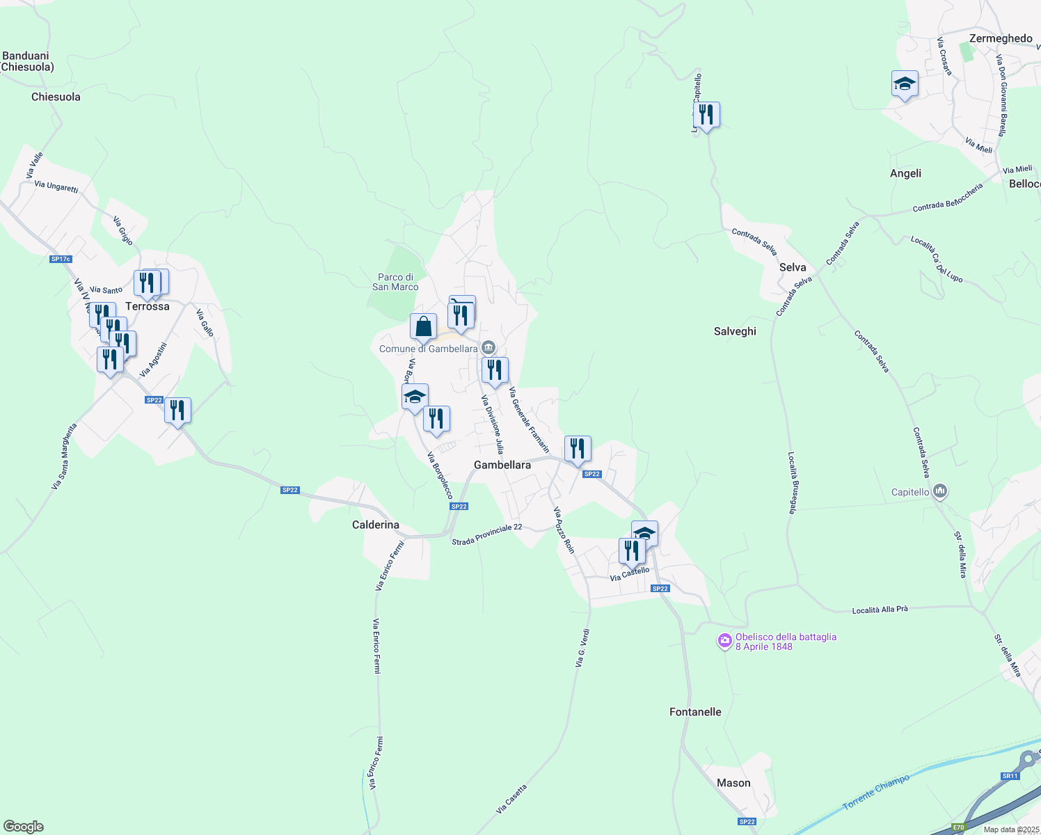 map of restaurants, bars, coffee shops, grocery stores, and more near 8 Via Generale Framarin in Gambellara
