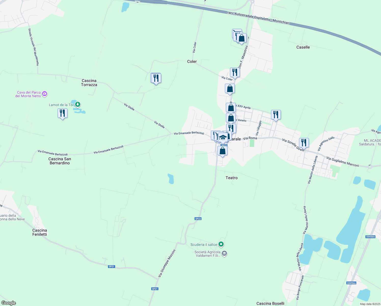 map of restaurants, bars, coffee shops, grocery stores, and more near 26 Via Dosso in Poncarale