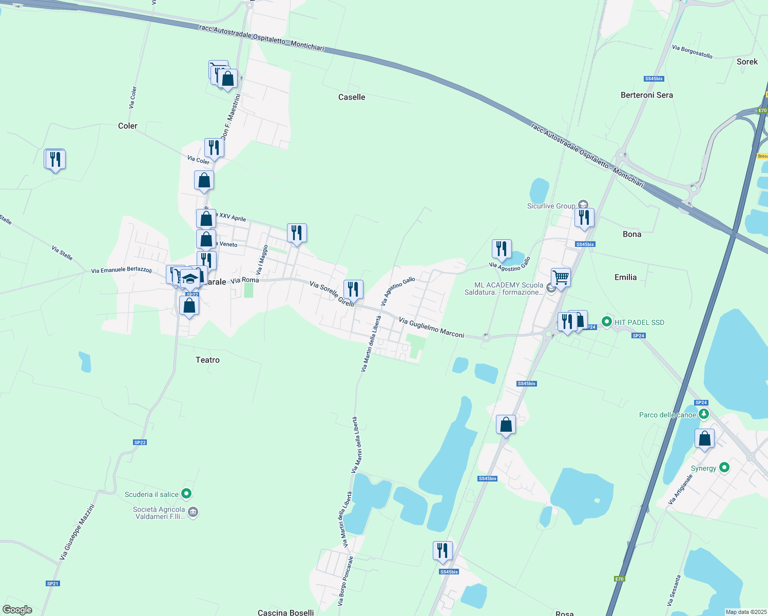 map of restaurants, bars, coffee shops, grocery stores, and more near 8 Via Agostino Gallo in Poncarale