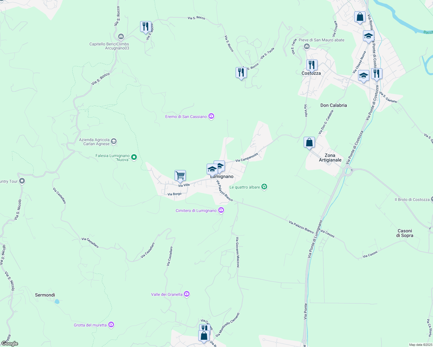 map of restaurants, bars, coffee shops, grocery stores, and more near 2 Via Campanonta in Lumignano