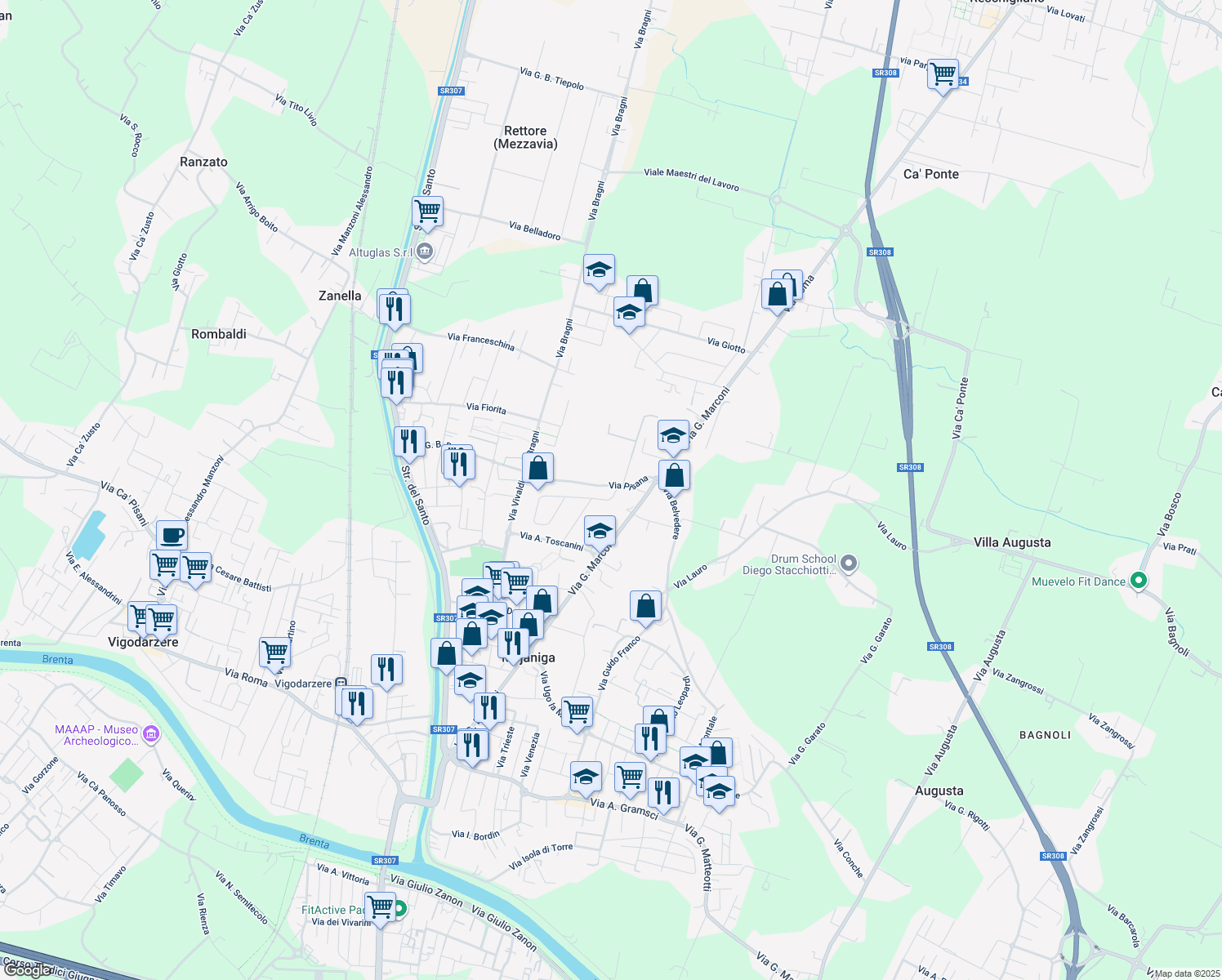 map of restaurants, bars, coffee shops, grocery stores, and more near 2 Via P. Mascagni in Mejaniga