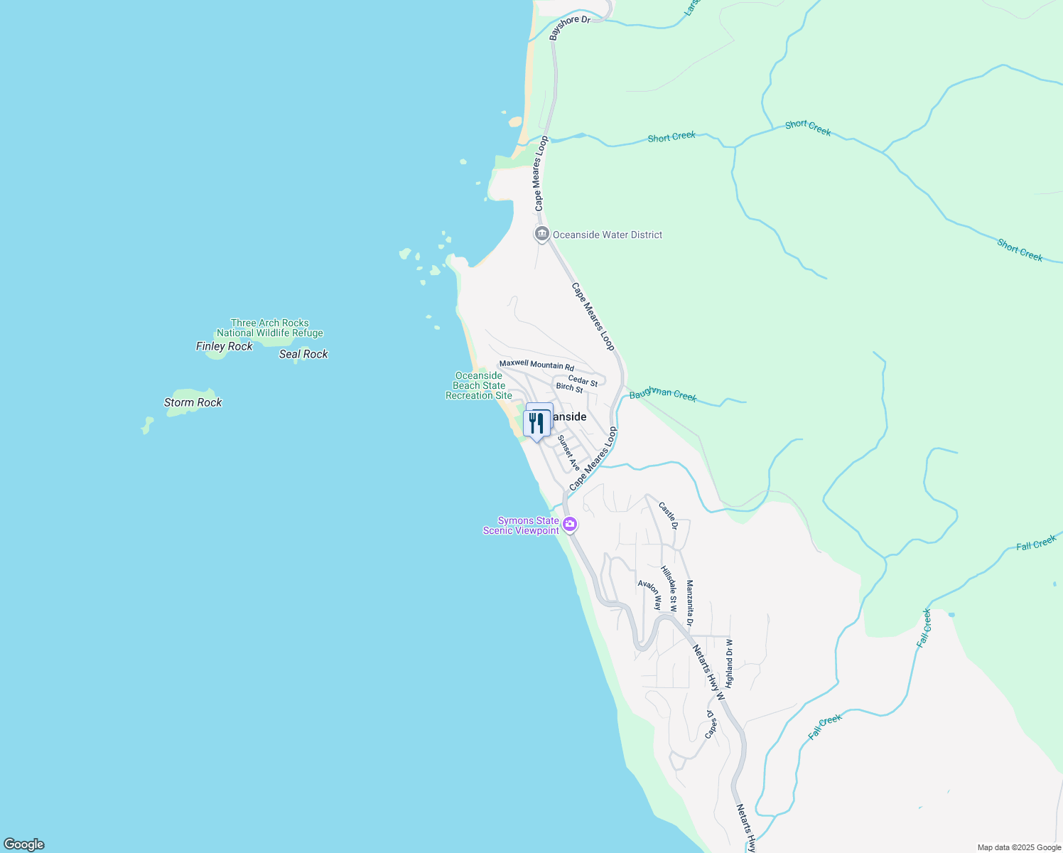 map of restaurants, bars, coffee shops, grocery stores, and more near 1825 Rosenberg Loop in Tillamook