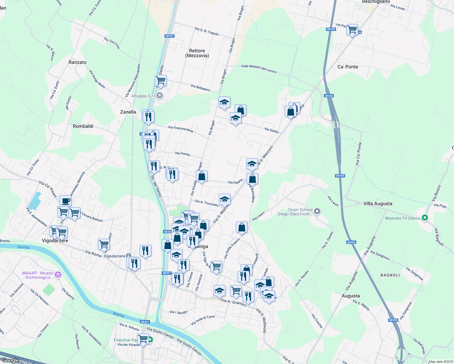 map of restaurants, bars, coffee shops, grocery stores, and more near 2 Via P. Mascagni in Mejaniga