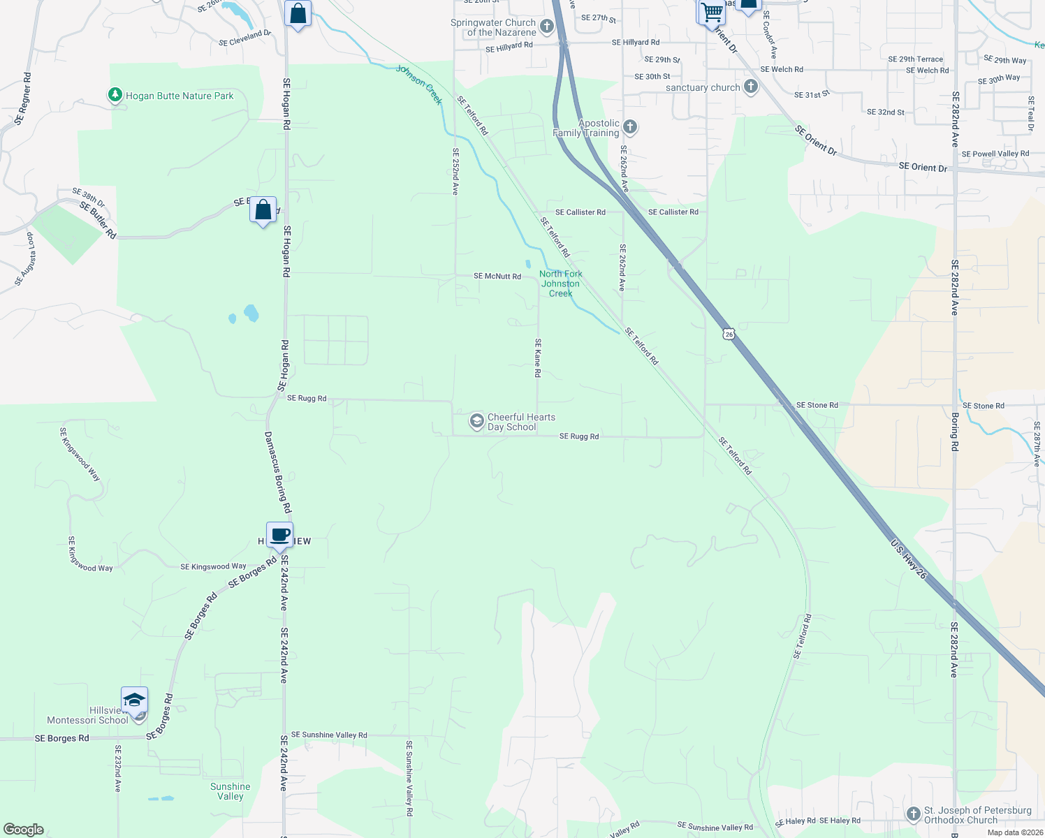 map of restaurants, bars, coffee shops, grocery stores, and more near 8615 SE 257th Ave in Gresham