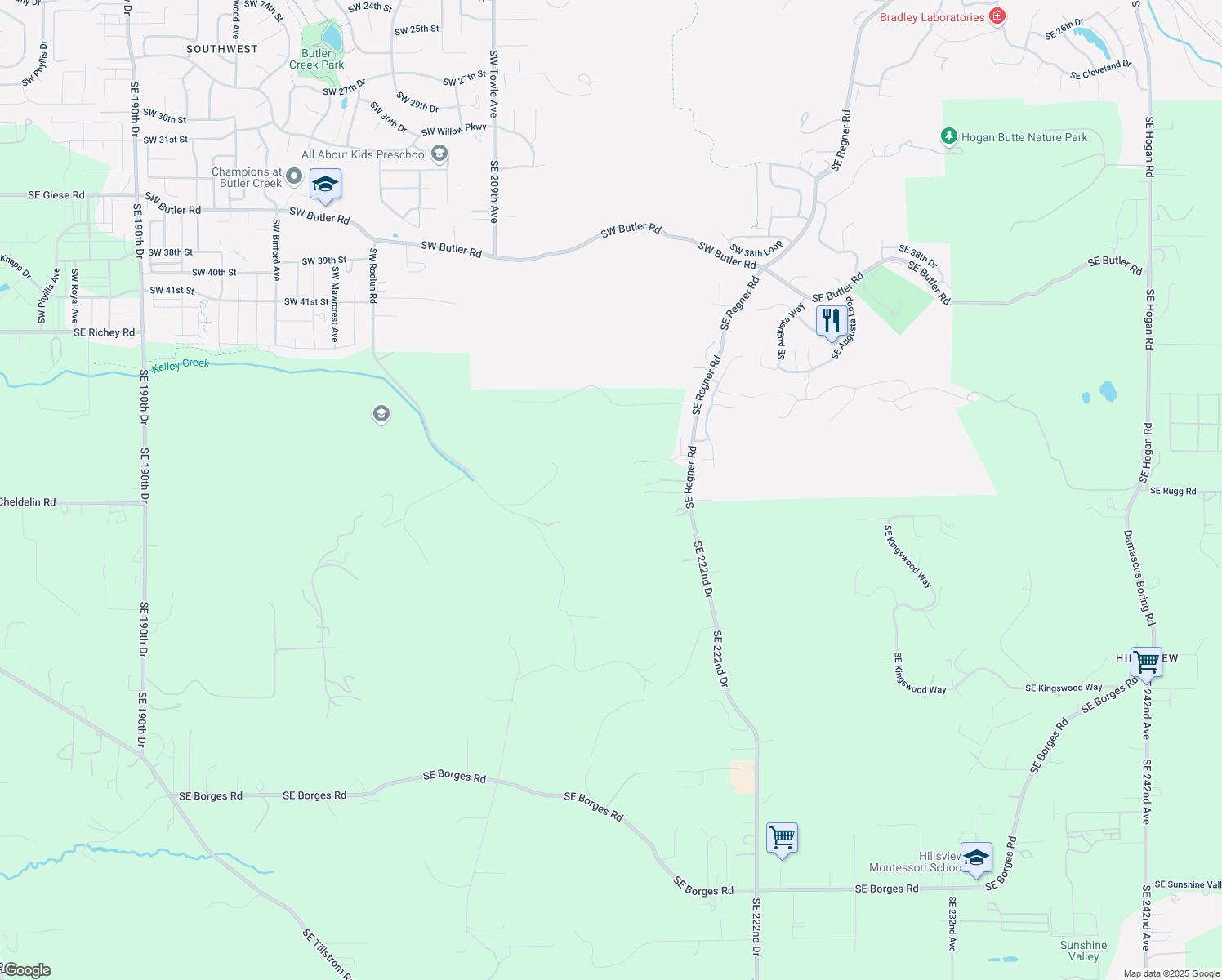 map of restaurants, bars, coffee shops, grocery stores, and more near 8549 Southeast Regner Road in Gresham