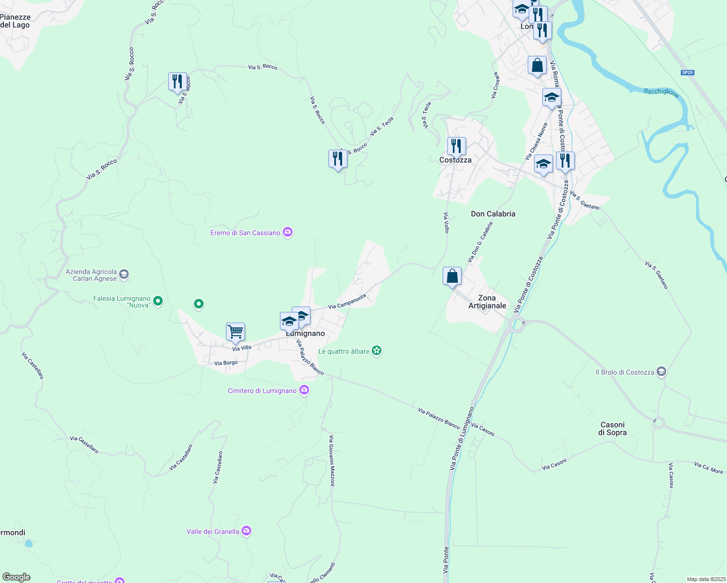 map of restaurants, bars, coffee shops, grocery stores, and more near 19 Via Campanonta in Lumignano