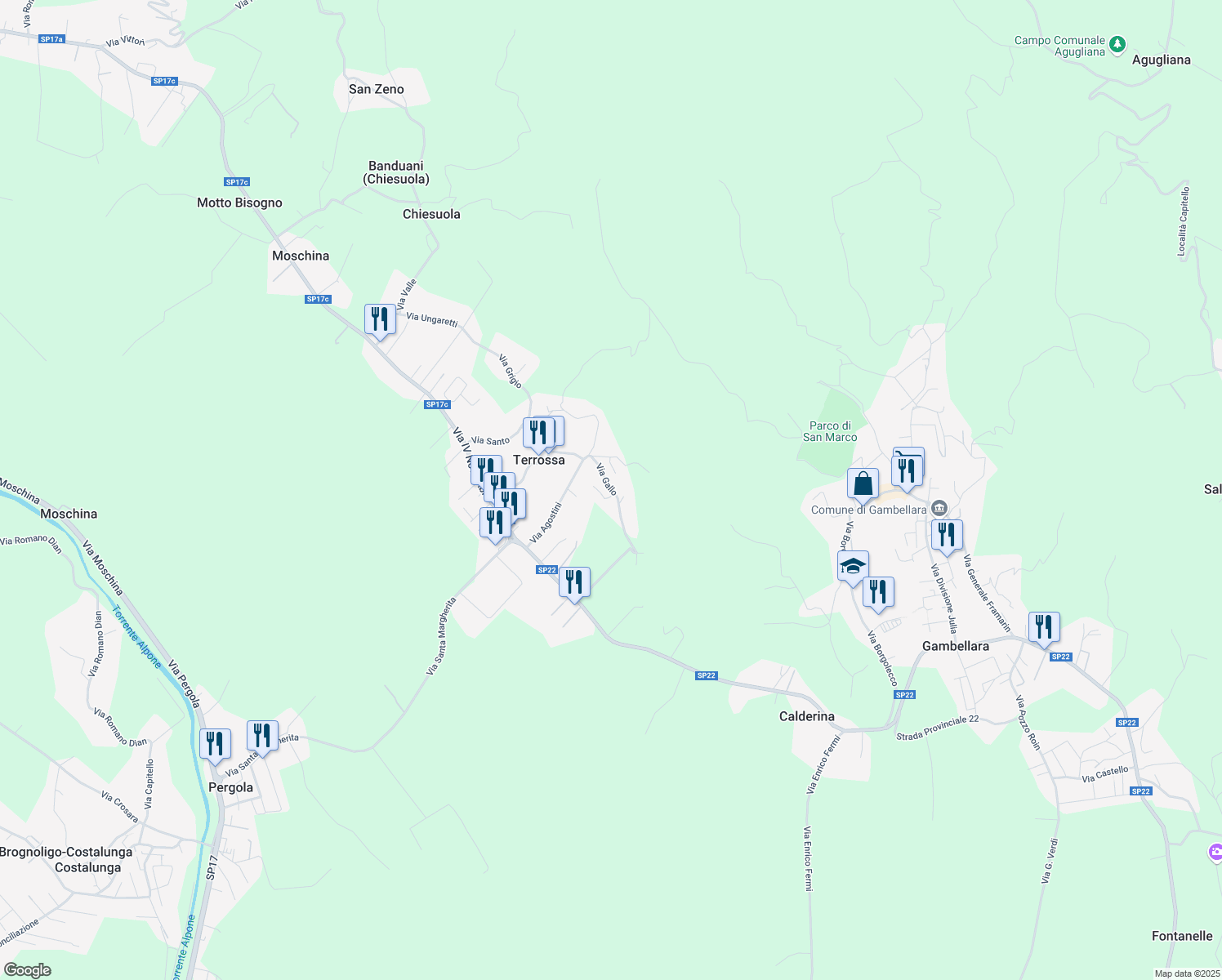 map of restaurants, bars, coffee shops, grocery stores, and more near 11 Via Gallo in Terrossa