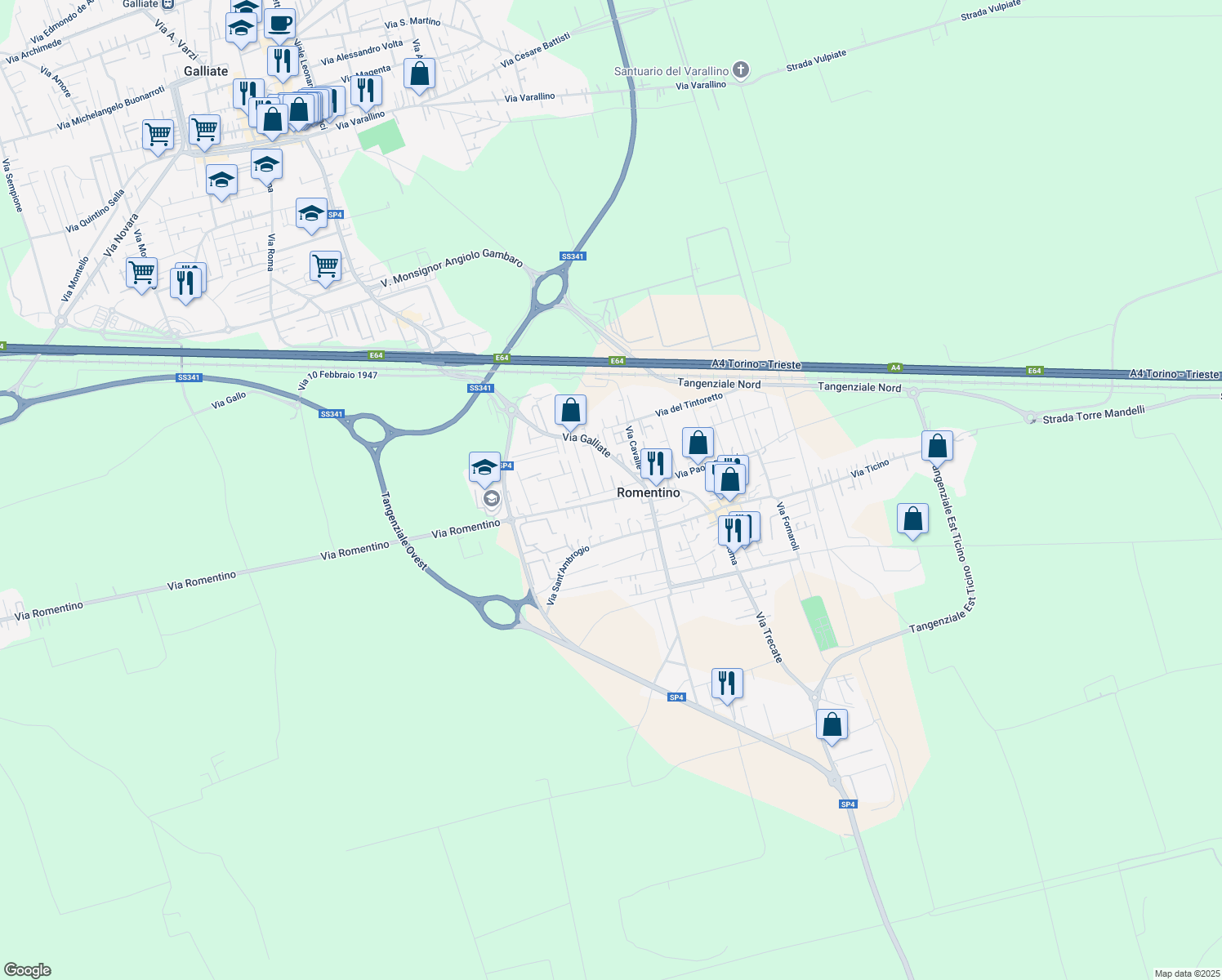 map of restaurants, bars, coffee shops, grocery stores, and more near 10 Via Nazario Sauro in Romentino