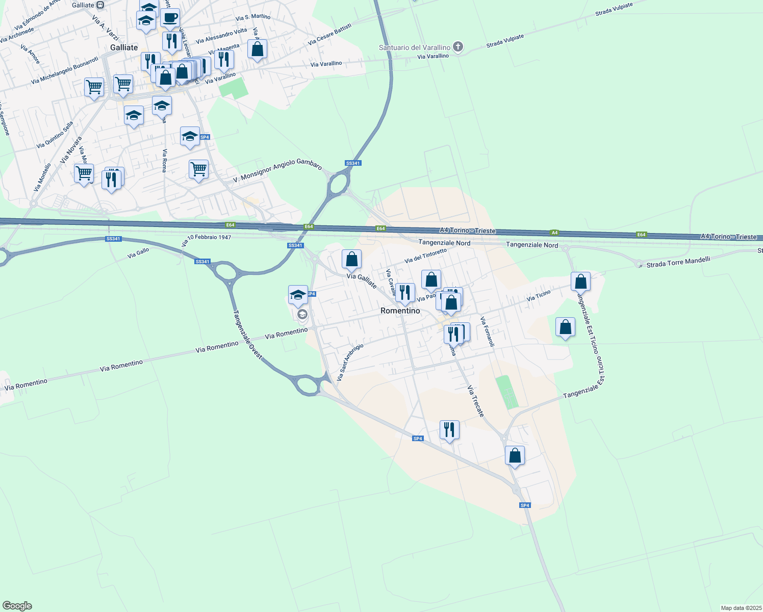 map of restaurants, bars, coffee shops, grocery stores, and more near 10 Via Nazario Sauro in Romentino