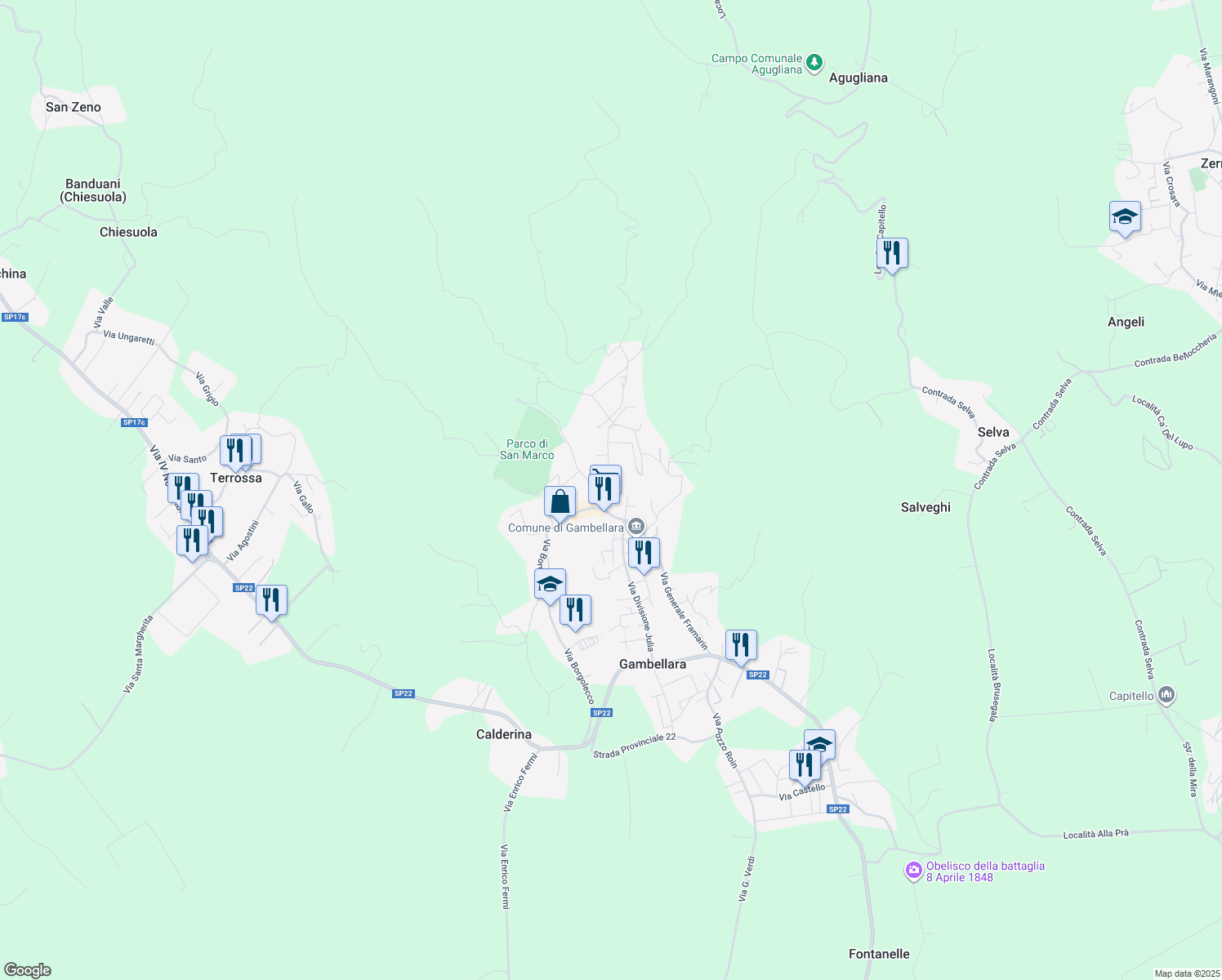map of restaurants, bars, coffee shops, grocery stores, and more near 14 Via Capo di Sopra in Gambellara