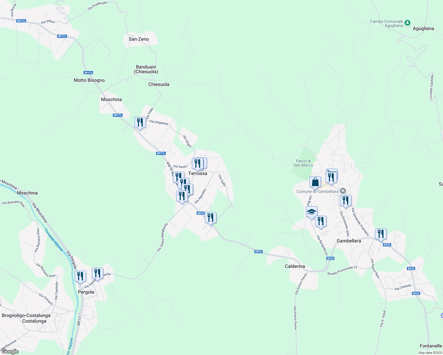 map of restaurants, bars, coffee shops, grocery stores, and more near 11 Via Gallo in Terrossa