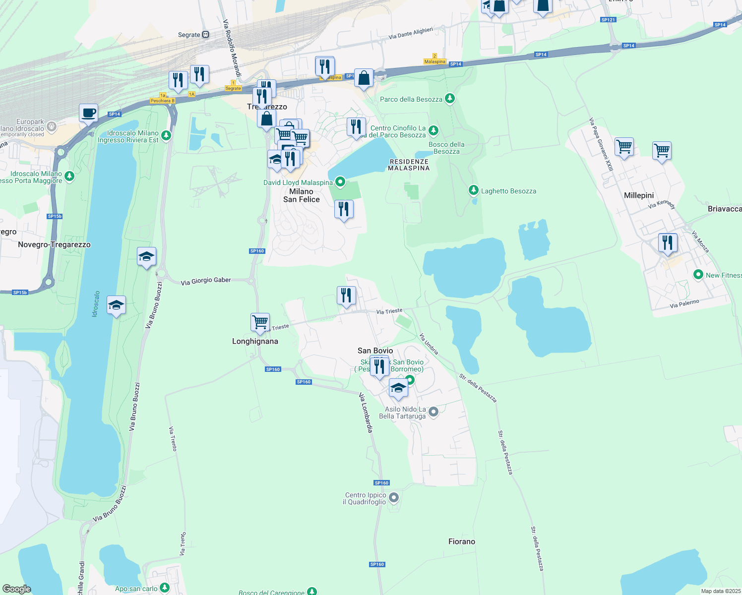 map of restaurants, bars, coffee shops, grocery stores, and more near 3 Via San Bovio in Milan