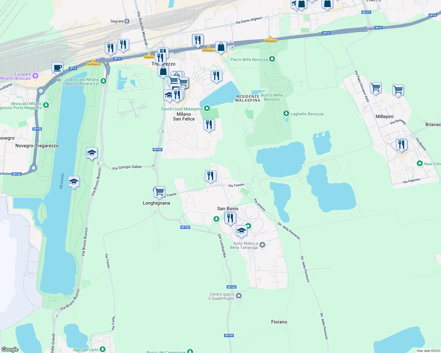 map of restaurants, bars, coffee shops, grocery stores, and more near 3 Via San Bovio in Milan