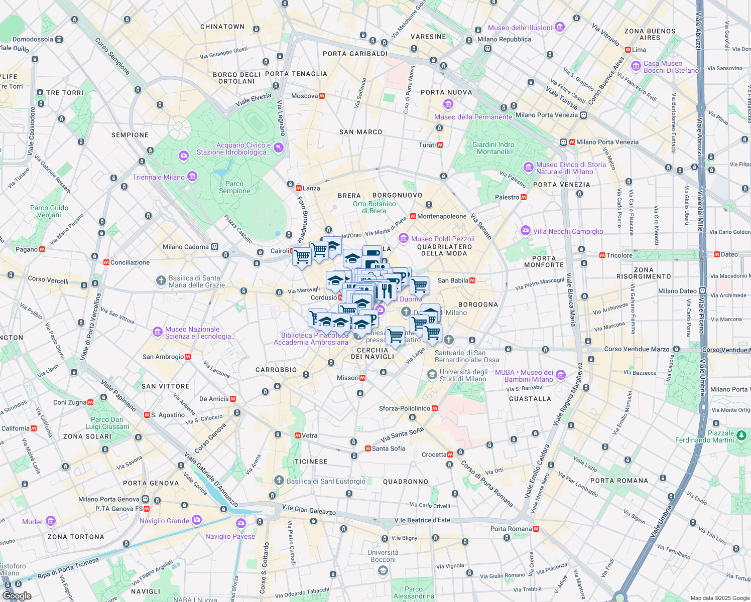 map of restaurants, bars, coffee shops, grocery stores, and more near 4 Via Silvio Pellico in Milano